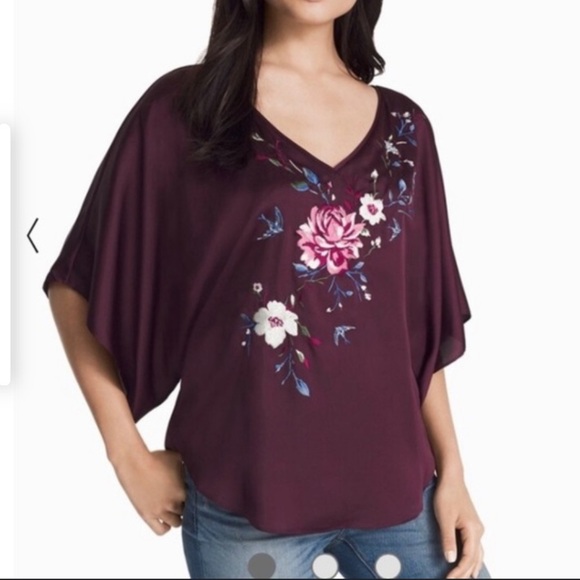 White House Black Market Tops - White House Black Market Burgundy Embroidered Kimono Sleeve Top XS